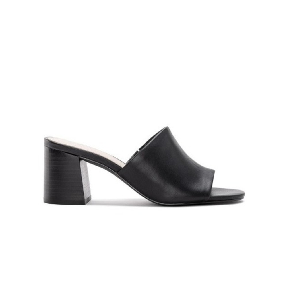 YELLOW Black Open Toe Block Heel Mule Sandals Minimalist Size 5
